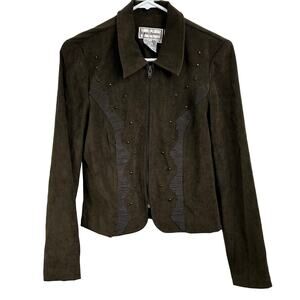 Karin Stevens Vintage 1990's? Blazer Jacket Army Green Zip Up Size 8